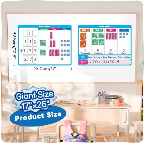 Giant Magnetic Place Value Chart Addition and Subtraction Learning Math Games, Dry Erase Base Ten Blocks Board Math Manipulatives 1st 2nd 3rd Grade Homeschool Teacher Classroom Must Haves in Saudi Arabia