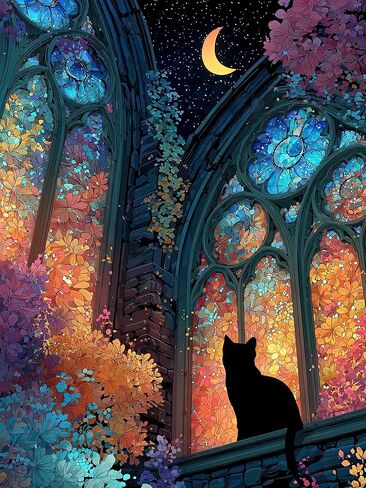 Puzzles for Adults 1000 Pieces, Stained Glass Cat Fantasy Night Moon Scene, Challenging Puzzle Game with Poster, Matte Finish, Interlock Perfectly Frameable Wall Decor Gift in Saudi Arabia