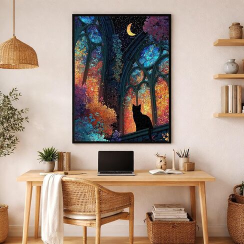 Puzzles for Adults 1000 Pieces, Stained Glass Cat Fantasy Night Moon Scene, Challenging Puzzle Game with Poster, Matte Finish, Interlock Perfectly Frameable Wall Decor Gift in Saudi Arabia