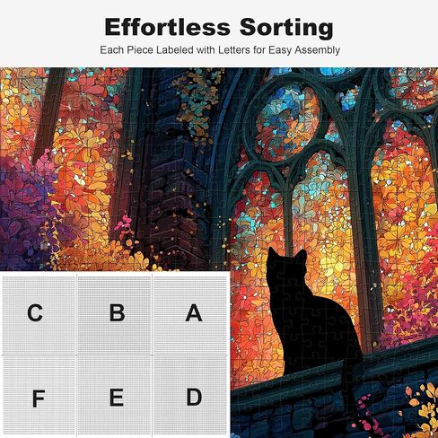 Puzzles for Adults 1000 Pieces, Stained Glass Cat Fantasy Night Moon Scene, Challenging Puzzle Game with Poster, Matte Finish, Interlock Perfectly Frameable Wall Decor Gift in Saudi Arabia