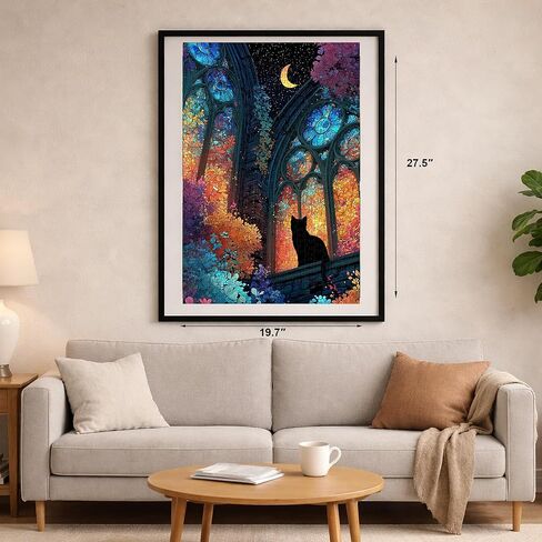 Puzzles for Adults 1000 Pieces, Stained Glass Cat Fantasy Night Moon Scene, Challenging Puzzle Game with Poster, Matte Finish, Interlock Perfectly Frameable Wall Decor Gift in Saudi Arabia