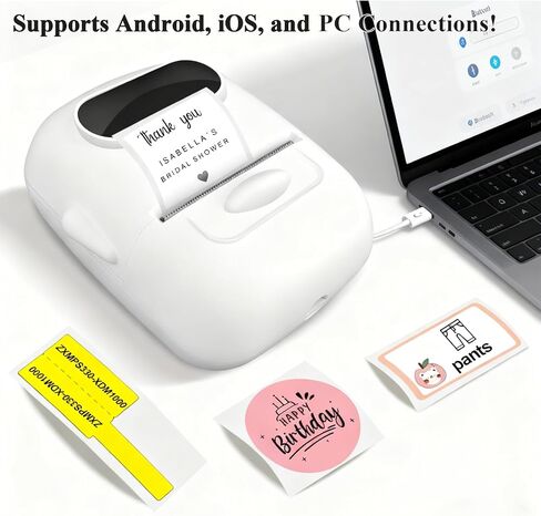 صانع ملصقات P50 مقاس 2 بوصة، طابعة صانع ملصقات بلوتوث مع ملصق واحد مقاس 40 × 30 مم، طابعة حرارية محمولة للأعمال الصغيرة والتجزئة والملابس والمجوهرات ودعم رمز الاستجابة السريعة للهاتف والكمبيوتر (أبيض) in Kuwait