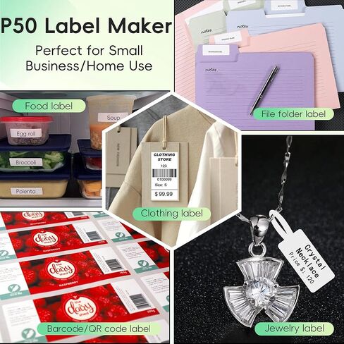صانع ملصقات P50 مقاس 2 بوصة، طابعة صانع ملصقات بلوتوث مع ملصق واحد مقاس 40 × 30 مم، طابعة حرارية محمولة للأعمال الصغيرة والتجزئة والملابس والمجوهرات ودعم رمز الاستجابة السريعة للهاتف والكمبيوتر (أبيض) in Kuwait