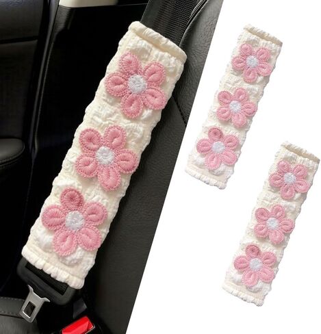 JDDRY 2PC Car Seat Belt Covers Pads,Seat Strap Pads,Auto Seat Belt Pad,Fit for Most Vehicles,Car Interior Accessories(Three Flower,Pink) in Saudi Arabia