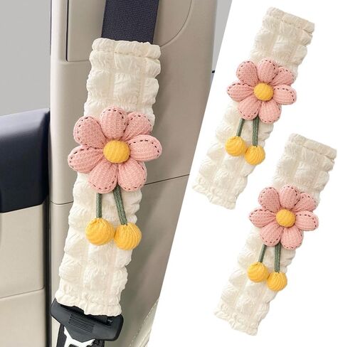 JDDRY 2PC Car Seat Belt Covers Pads,Seat Strap Pads,Auto Seat Belt Pad,Fit for Most Vehicles,Car Interior Accessories(Three Flower,Pink) in Saudi Arabia