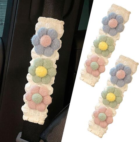 JDDRY 2PC Car Seat Belt Covers Pads,Seat Strap Pads,Auto Seat Belt Pad,Fit for Most Vehicles,Car Interior Accessories(Three Flower,Pink) in Saudi Arabia