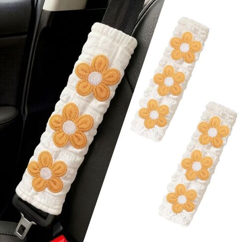 JDDRY 2PC Car Seat Belt Covers Pads,Seat Strap Pads,Auto Seat Belt Pad,Fit for Most Vehicles,Car Interior Accessories(Three Flower,Pink) in Saudi Arabia