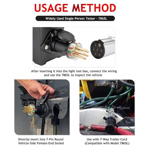 9102 صندوق اختبار ضوء المقطورة مع دبوس دائري 7 اتجاهات (SAE J560) مناسب لمقطورات الجرارات التجارية | مع جهاز اختبار الدائرة الكهربائية ذو 7 اتجاهات وشاحن 7865L | اختبار الضوء in Kuwait