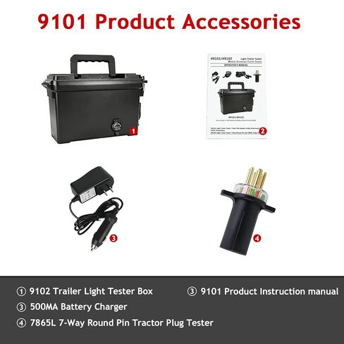 9102 صندوق اختبار ضوء المقطورة مع دبوس دائري 7 اتجاهات (SAE J560) مناسب لمقطورات الجرارات التجارية | مع جهاز اختبار الدائرة الكهربائية ذو 7 اتجاهات وشاحن 7865L | اختبار الضوء in Kuwait