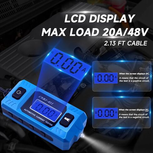 Automotive Circuit Fault Tester Car Fuse Tester 20A 48V High-Precision Automotive Current Tester Portable Car Fuse Checker with LCD Display, Front Lighting(Not Include Battery) in Saudi Arabia