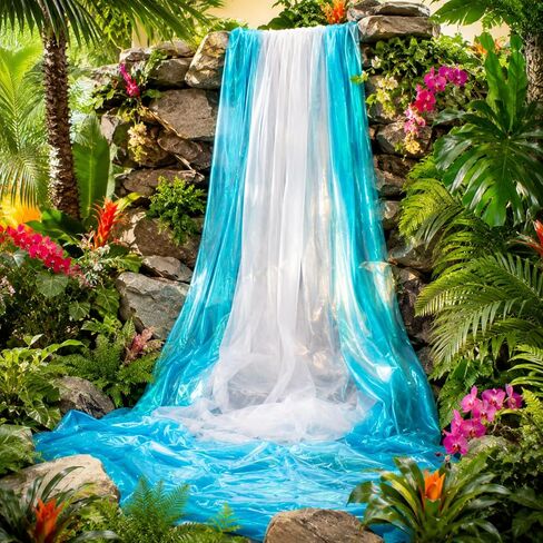 Newwiee 16.4 x 4.92 ft VBS 2026 Backdrop Rainforest Decorations Waterfall Landscaping Kit White Organza and Blue Iridescent Sheer Fabric for Vacation Bible School Photo Props Party Decoration in Saudi Arabia