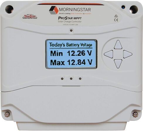 وحدة التحكم بالشحن بالطاقة الشمسية Morningstar Prostar 40A MPPT (PS-MPPT-40) - منظم الألواح الشمسية، يدعم بطاريات LA/ليثيوم 12 فولت/24 فولت، التحكم في الإضاءة/LVD، تصنيف HazLoc، ضوضاء منخفضة - مصمم في الولايات المتحدة الأمريكية in Kuwait