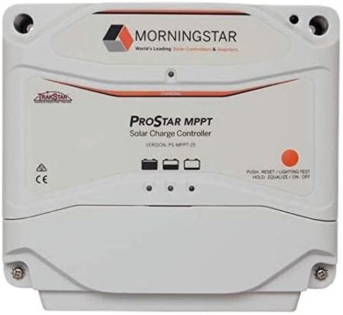 وحدة التحكم بالشحن بالطاقة الشمسية Morningstar Prostar 40A MPPT (PS-MPPT-40) - منظم الألواح الشمسية، يدعم بطاريات LA/ليثيوم 12 فولت/24 فولت، التحكم في الإضاءة/LVD، تصنيف HazLoc، ضوضاء منخفضة - مصمم في الولايات المتحدة الأمريكية in Kuwait
