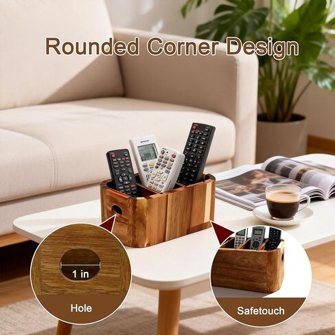 Acacia Wood Remote Control Holder TV Remote Holder - 4 Compartment Remote Control Organizer for Table, Solid Wood Remote Caddy for Coffee Table, Nightstand, Desk, Farmhouse Home Decor in Saudi Arabia