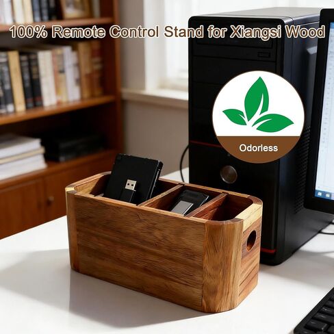 Acacia Wood Remote Control Holder TV Remote Holder - 4 Compartment Remote Control Organizer for Table, Solid Wood Remote Caddy for Coffee Table, Nightstand, Desk, Farmhouse Home Decor in Saudi Arabia