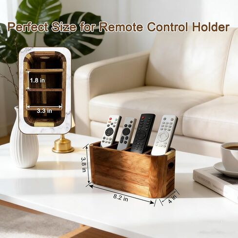 Acacia Wood Remote Control Holder TV Remote Holder - 4 Compartment Remote Control Organizer for Table, Solid Wood Remote Caddy for Coffee Table, Nightstand, Desk, Farmhouse Home Decor in Saudi Arabia