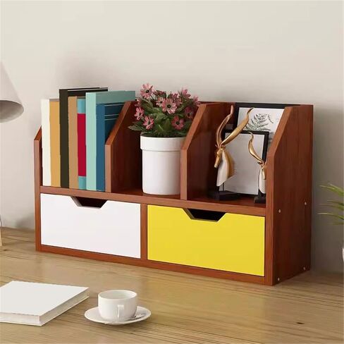 Bookcase Office Dormitory Small Bookshelf Density Board Organizer Rack with Double Drawers Modern in Saudi Arabia