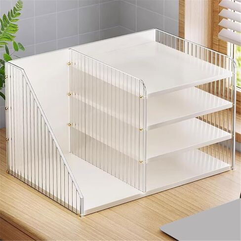 Bookcase Desktop Multi-Layer Acrylic Bookshelf Small Document Storage Box with Increase Fence Modern in Saudi Arabia