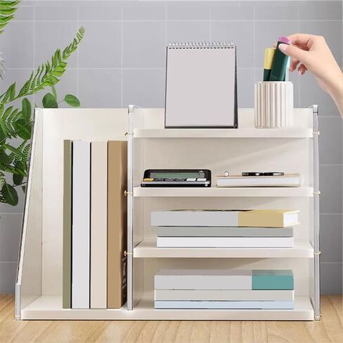 Bookcase Desktop Multi-Layer Acrylic Bookshelf Small Document Storage Box with Increase Fence Modern in Saudi Arabia