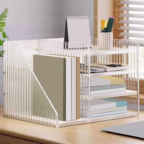 Bookcase Desktop Multi-Layer Acrylic Bookshelf Small Document Storage Box with Increase Fence Modern in Saudi Arabia