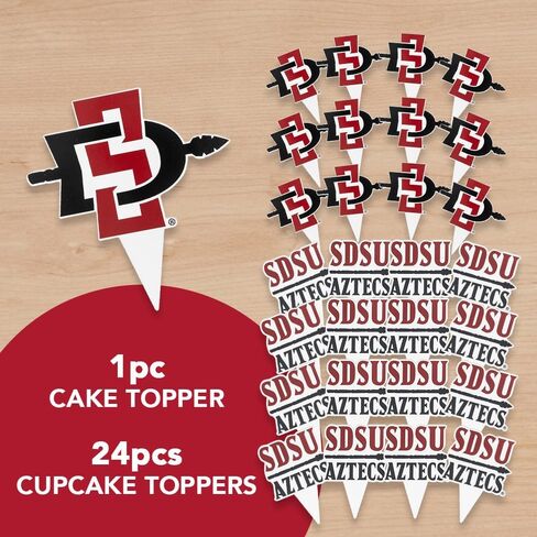 مجموعة أغطية الكب كيك وأغطية الكيك من جامعة ولاية سان دييغو من صبار الصحراء - SDSU Aztecs 25 قطعة من لوازم حفلات الطعام والديكورات والتخرج ويوم اللعب in Kuwait