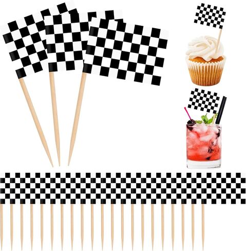 100 Pcs Checkered Racing Flag Toothpicks,Race Car Cupcake Toppers,Toothpick Flags for Party Platters,Cupcakes,Sports Themed Eventsacing Flag Picks for Birthday Party,Monster Truck Theme Decoration in Saudi Arabia