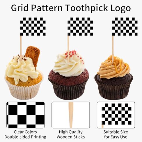 100 Pcs Checkered Racing Flag Toothpicks,Race Car Cupcake Toppers,Toothpick Flags for Party Platters,Cupcakes,Sports Themed Eventsacing Flag Picks for Birthday Party,Monster Truck Theme Decoration in Saudi Arabia