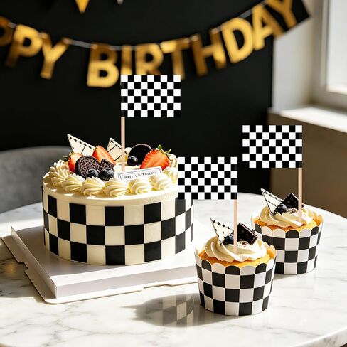 100 Pcs Checkered Racing Flag Toothpicks,Race Car Cupcake Toppers,Toothpick Flags for Party Platters,Cupcakes,Sports Themed Eventsacing Flag Picks for Birthday Party,Monster Truck Theme Decoration in Saudi Arabia