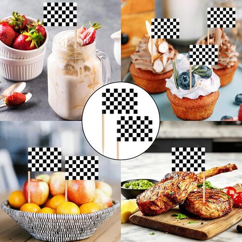 100 Pcs Checkered Racing Flag Toothpicks,Race Car Cupcake Toppers,Toothpick Flags for Party Platters,Cupcakes,Sports Themed Eventsacing Flag Picks for Birthday Party,Monster Truck Theme Decoration in Saudi Arabia