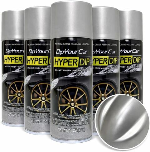 DipYourCar HyperDip Peelable Car Paint - 6-Pack Automotive Spray Paint for Wheels, Emblems, Mirrors and More - Factory Silver in Saudi Arabia