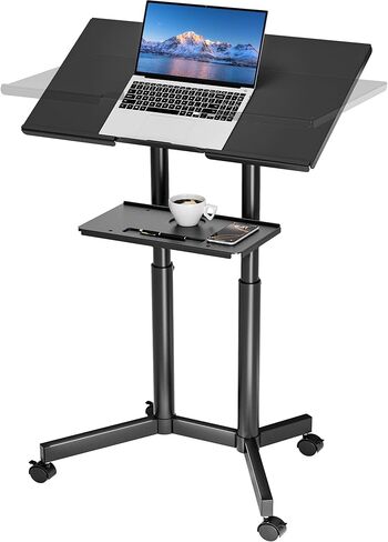 BONTEC Lecterns & Podiums Portable Mobile Standing Laptop Desk, Sit Stand Desk, Height Adjustable Home Office Classroom Pulpit Stand Up Desk Workstation, Rolling Table Laptop Cart with Storage Tray in Saudi Arabia