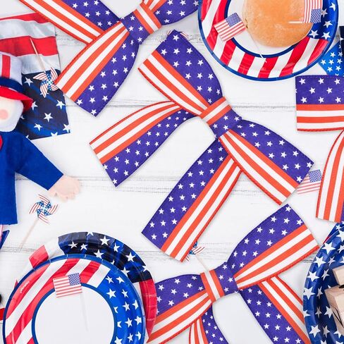 2.5" x 10m Patriotic American Flag Ribbon for Gift Wrapping – Red White Blue Wired Ribbon for Bows, Wreaths, DIY Crafts, Floral Arrangements, and 4th of July Decorations in Kuwait