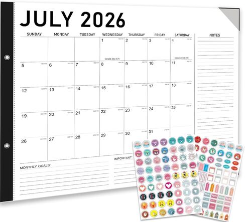 تقويم مكتب 2026-2027 - 22 بوصة × 17 بوصة، تقويم 18 شهرًا يوليو 2026 - ديسمبر 2027، تقويم مكتبي شهري كبير مع كتل يومية، ورق سميك، واقيات زوايا - أسود (يتضمن ملصقين) in Kuwait