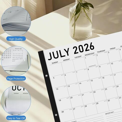 تقويم مكتب 2026-2027 - 22 بوصة × 17 بوصة، تقويم 18 شهرًا يوليو 2026 - ديسمبر 2027، تقويم مكتبي شهري كبير مع كتل يومية، ورق سميك، واقيات زوايا - أسود (يتضمن ملصقين) in Kuwait