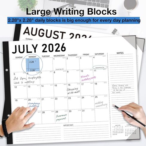تقويم مكتب 2026-2027 - 22 بوصة × 17 بوصة، تقويم 18 شهرًا يوليو 2026 - ديسمبر 2027، تقويم مكتبي شهري كبير مع كتل يومية، ورق سميك، واقيات زوايا - أسود (يتضمن ملصقين) in Kuwait