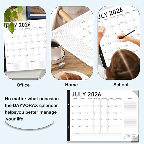 تقويم مكتب 2026-2027 - 22 بوصة × 17 بوصة، تقويم 18 شهرًا يوليو 2026 - ديسمبر 2027، تقويم مكتبي شهري كبير مع كتل يومية، ورق سميك، واقيات زوايا - أسود (يتضمن ملصقين) in Kuwait