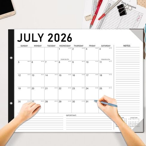 تقويم مكتب 2026-2027 - 22 بوصة × 17 بوصة، تقويم 18 شهرًا يوليو 2026 - ديسمبر 2027، تقويم مكتبي شهري كبير مع كتل يومية، ورق سميك، واقيات زوايا - أسود (يتضمن ملصقين) in Kuwait