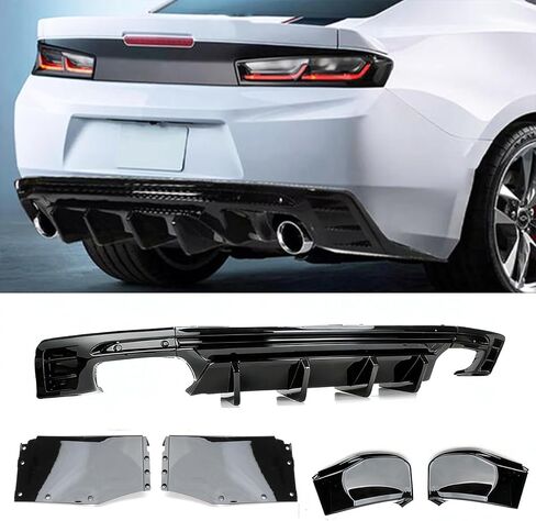 Rear Lip Bumper Diffuser Compatible with Chevy Camaro SS LT LS 2016-2024, 7PC Rear Bumper Lip Lower Protector Body Kit (Glossy Black) in Kuwait