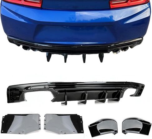 Rear Lip Bumper Diffuser Compatible with Chevy Camaro SS LT LS 2016-2024, 7PC Rear Bumper Lip Lower Protector Body Kit (Glossy Black) in Kuwait