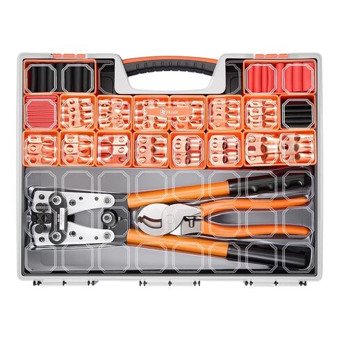 245pcs Battery Cable Ends Kit,AWG 2 4 6 8 1/0 2/0 Gauge,0 Gauge 00 Gauge Heavy Duty Wire lugs, 3/8" Ring Terminal Connectors with 3:1 Heat Shrink Tube & Professional Wire Cutter in Saudi Arabia