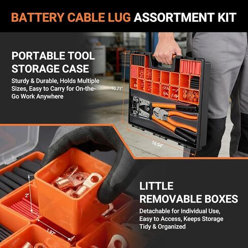 245pcs Battery Cable Ends Kit,AWG 2 4 6 8 1/0 2/0 Gauge,0 Gauge 00 Gauge Heavy Duty Wire lugs, 3/8" Ring Terminal Connectors with 3:1 Heat Shrink Tube & Professional Wire Cutter in Saudi Arabia