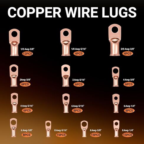 245pcs Battery Cable Ends Kit,AWG 2 4 6 8 1/0 2/0 Gauge,0 Gauge 00 Gauge Heavy Duty Wire lugs, 3/8" Ring Terminal Connectors with 3:1 Heat Shrink Tube & Professional Wire Cutter in Saudi Arabia