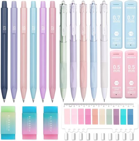 XKDOUS 54PCS All-in-One Cute School Supplies with Large Pen Case, 12 Pastel Highlighters, 5 Gel Pens, 9 Mechanical Pencils 0.5mm, 0.7mm & 2.0mm Stationary Set for Writing, Drawing & Drafting in Saudi Arabia