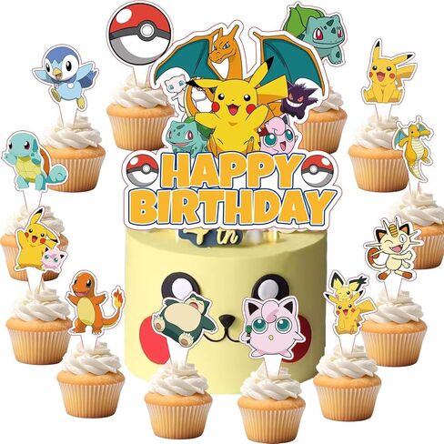 25Pcs For Anime Cake Decorations with 24pcs Cupcake Toppers, 1pcs Happy Birthday Cake Topper, Cartoon Themed Party Supplies, Perfect for Birthday Party Decorations in Saudi Arabia