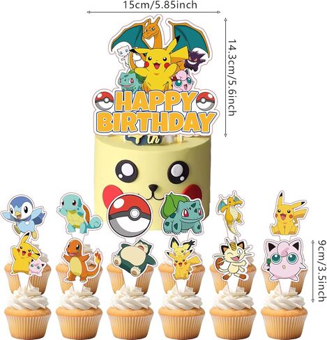 25Pcs For Anime Cake Decorations with 24pcs Cupcake Toppers, 1pcs Happy Birthday Cake Topper, Cartoon Themed Party Supplies, Perfect for Birthday Party Decorations in Saudi Arabia