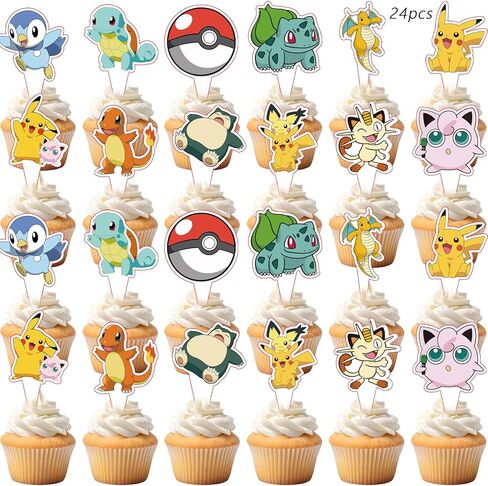 25Pcs For Anime Cake Decorations with 24pcs Cupcake Toppers, 1pcs Happy Birthday Cake Topper, Cartoon Themed Party Supplies, Perfect for Birthday Party Decorations in Saudi Arabia