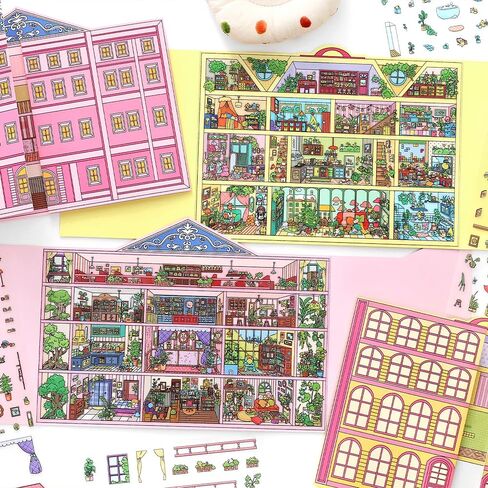 ZAYALI 4PCS Foldable 3D Sticker Scene Book for Adults & Teens, DIY Isometric House Scenes, Large Build-Your-Own Room Sticker Set, Relaxing Sticker Therapy Art Kit in Saudi Arabia
