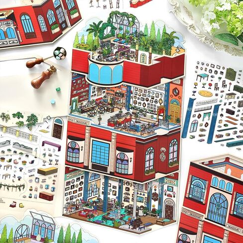 ZAYALI 4PCS Foldable 3D Sticker Scene Book for Adults & Teens, DIY Isometric House Scenes, Large Build-Your-Own Room Sticker Set, Relaxing Sticker Therapy Art Kit in Saudi Arabia