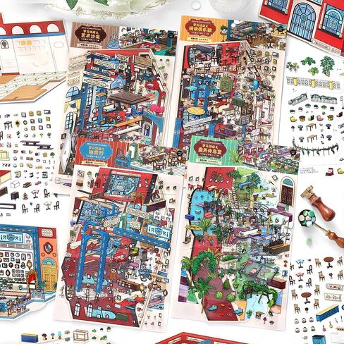 ZAYALI 4PCS Foldable 3D Sticker Scene Book for Adults & Teens, DIY Isometric House Scenes, Large Build-Your-Own Room Sticker Set, Relaxing Sticker Therapy Art Kit in Saudi Arabia