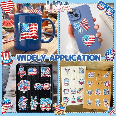 100Pcs 4th of July Theme Waterproof Vinyl Glitter Holographic Stickers Patriotic Independence Day & Party Favors Decorations for Water Bottle Bumper Car Laptop Skateboard in Saudi Arabia